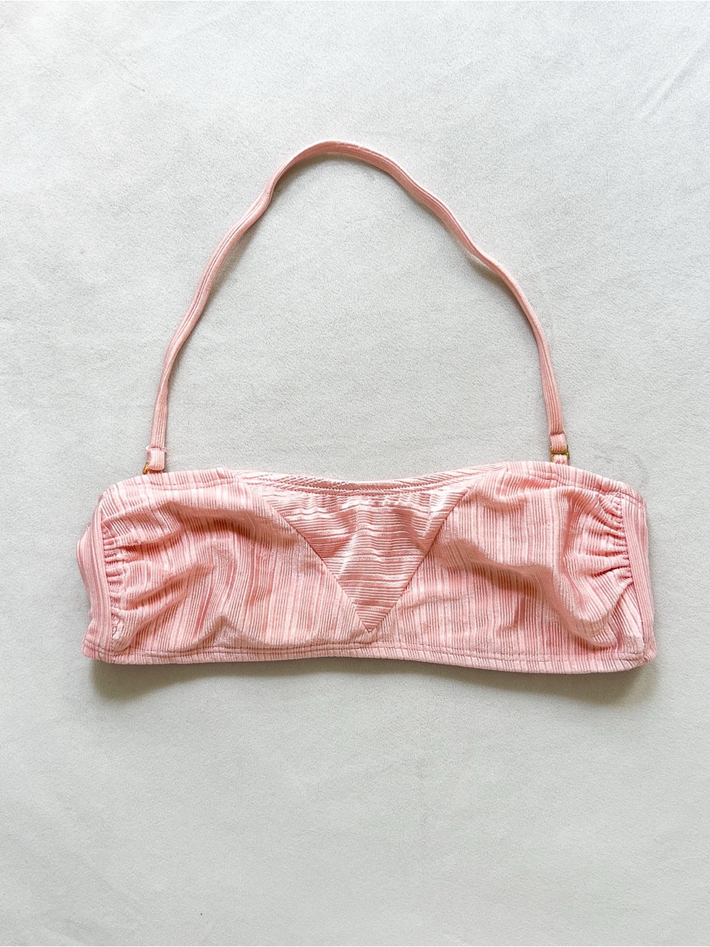 The Bikini Lab Blush Ribbed Bandeau Bikini Top with Removable Strap - Medium